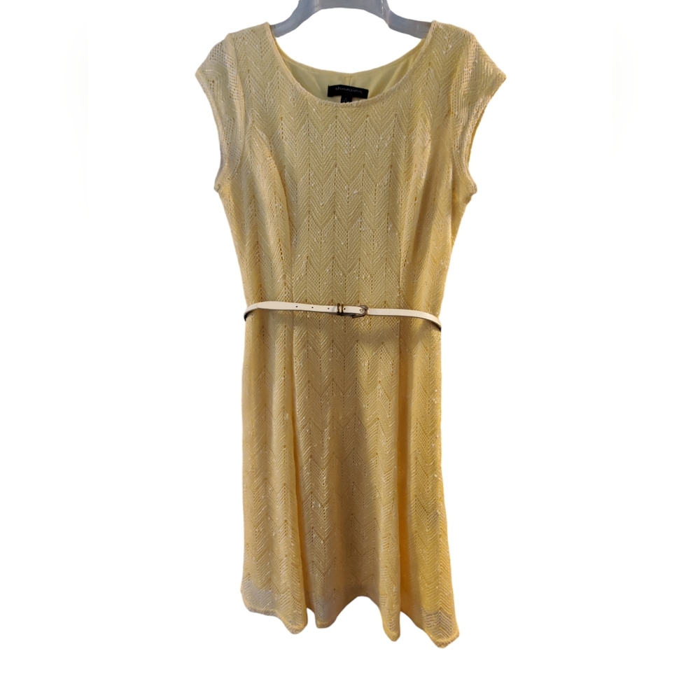 Sharagano Yellow Crochet Women's Dress with belt Sz 6